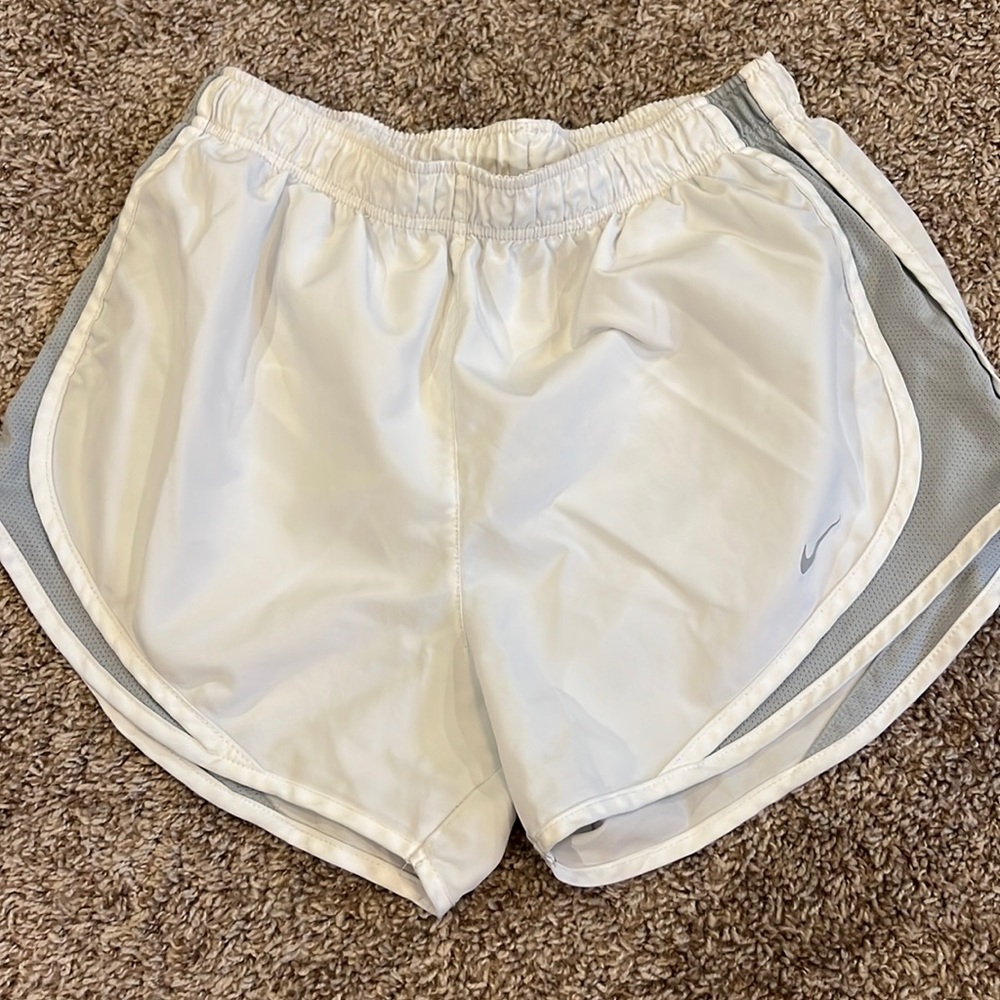 White and gray Nike dri fit shorts